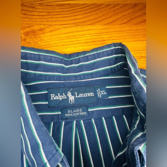 Ralph Lauren Blaire Striped Button Down Shirt Men’s XL Blue Green Cotton - Picture 9 of 11